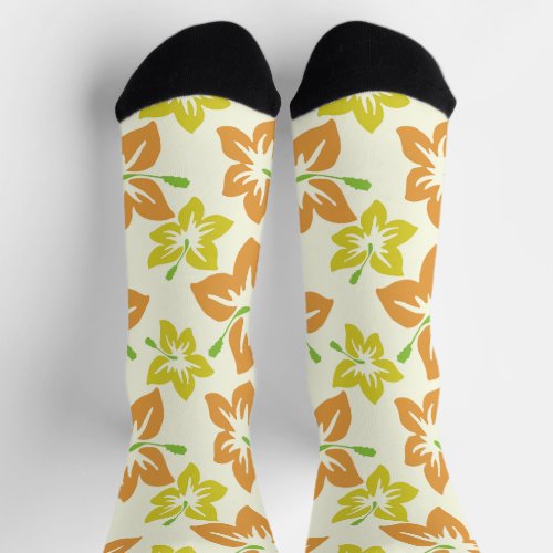 Yellow Hibiscus Orange Hibiscus Floral Pattern Socks