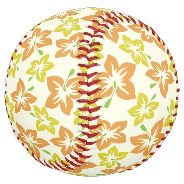 Yellow Hibiscus, Orange Hibiscus, Floral Pattern Softball (Angled)