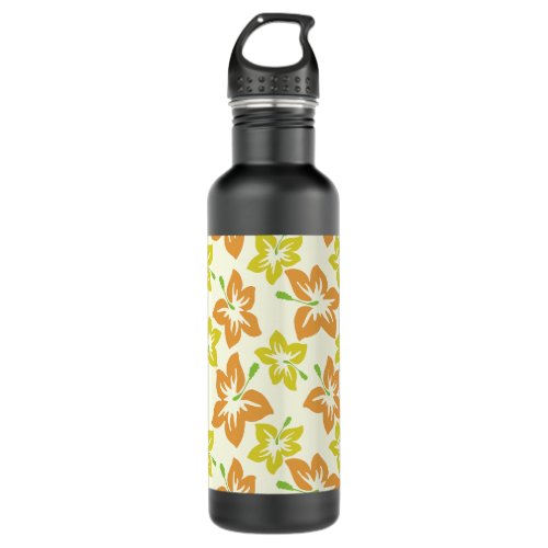 Yellow Hibiscus Orange Hibiscus Floral Pattern Stainless Steel Water Bottle