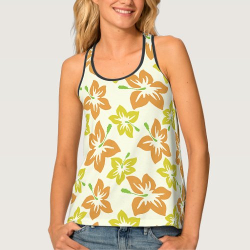 Yellow Hibiscus Orange Hibiscus Floral Pattern Tank Top