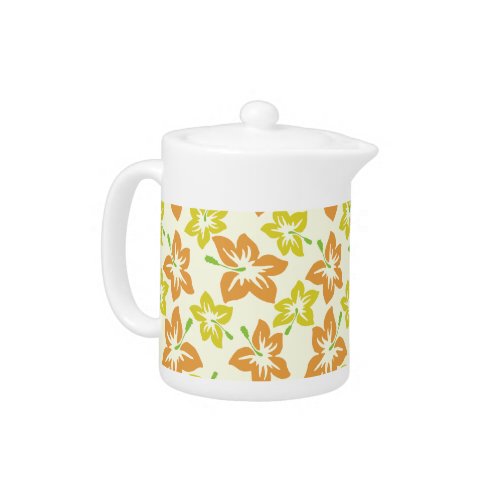 Yellow Hibiscus Orange Hibiscus Floral Pattern Teapot