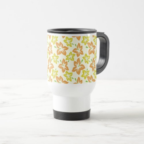 Yellow Hibiscus Orange Hibiscus Floral Pattern Travel Mug