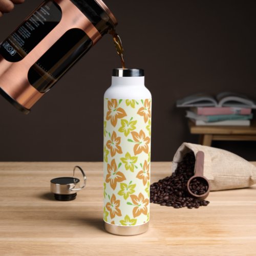 Yellow Hibiscus Orange Hibiscus Floral Pattern Water Bottle