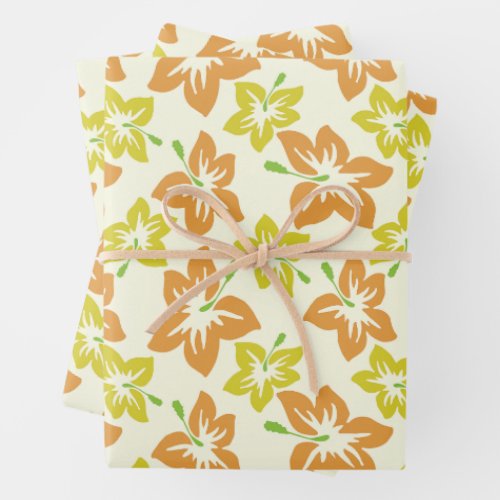 Yellow Hibiscus Orange Hibiscus Floral Pattern Wrapping Paper Sheets