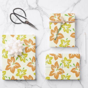 Yellow Hibiscus, Orange Hibiscus, Floral Pattern Wrapping Paper Sheets