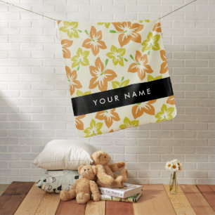 Yellow Hibiscus, Orange Hibiscus, Your Name Baby Blanket