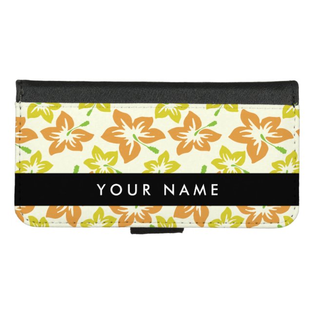 Yellow Hibiscus, Orange Hibiscus, Your Name iPhone Wallet Case (Front (Horizontal))