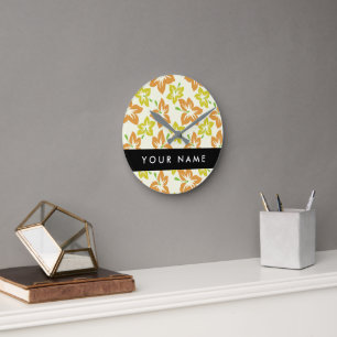 Yellow Hibiscus, Orange Hibiscus, Your Name Round Clock