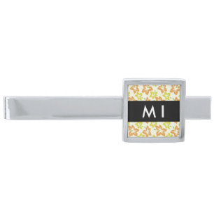 Yellow Hibiscus, Orange Hibiscus, Your Name Silver Finish Tie Bar