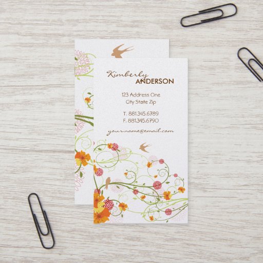 Customizable fatfatin Yellow Hibiscus Swirls Swallows Profile Business Card Template