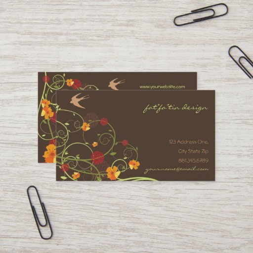 Customizable fatfatin Yellow Hibiscus Swirls Swallows Profile Business Card Template