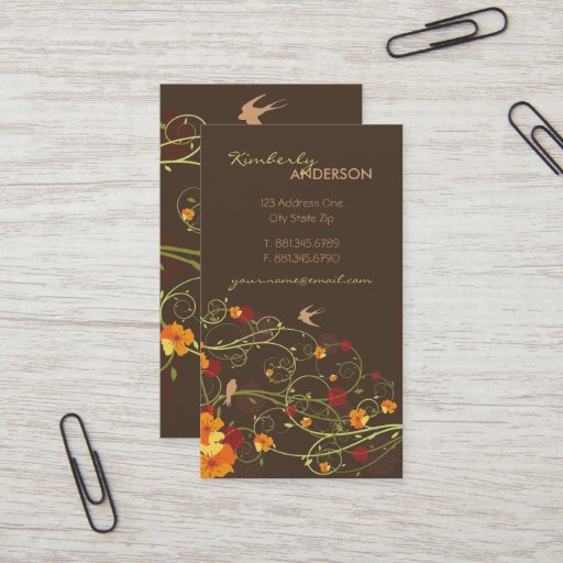 Customizable Tropical Yellow Hibiscus Floral Swirls Swallows Business Card Templates
