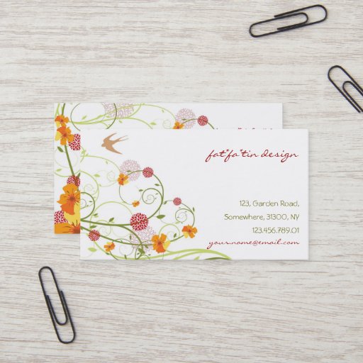 Customizable Yellow Hibiscus Chic Floral Swirls Swallows Birds Business Cards