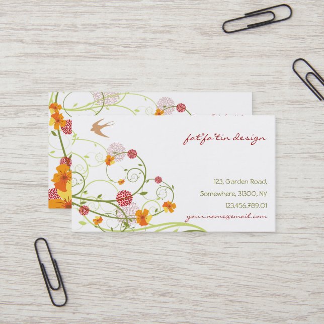 Yellow Hibiscus & Swallows Elegant Floral Garden Business Card (Front/Back In Situ)