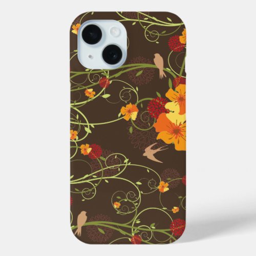 Yellow Hibiscus  Swallows Elegant Floral Garden iPhone 15 Case