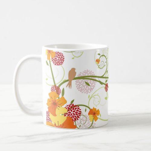 Yellow Hibiscus  Swallows Elegant Floral Garden Coffee Mug