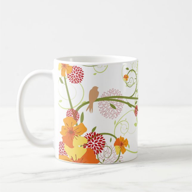 Yellow Hibiscus & Swallows Elegant Floral Garden Coffee Mug (Left)