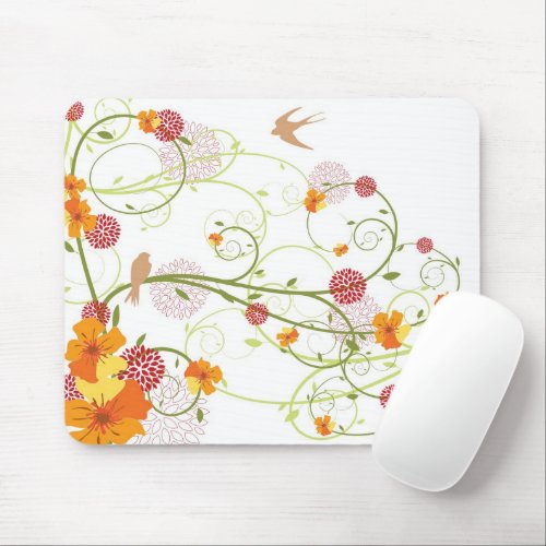 Yellow Hibiscus  Swallows Elegant Floral Garden Mouse Pad