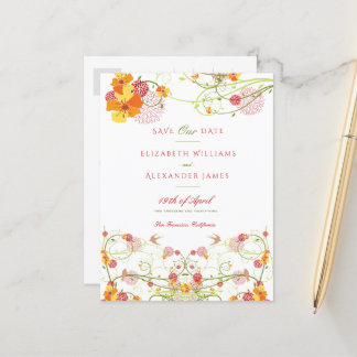 Yellow Hibiscus & Swallows Floral Save The Date Postcard