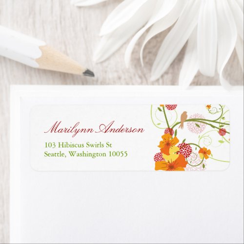 Yellow Hibiscus  Swallows Floral Wedding Address Label