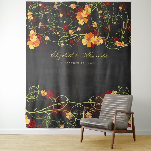 Yellow Hibiscus & Swallows Floral Wedding Backdrop (In Situ)
