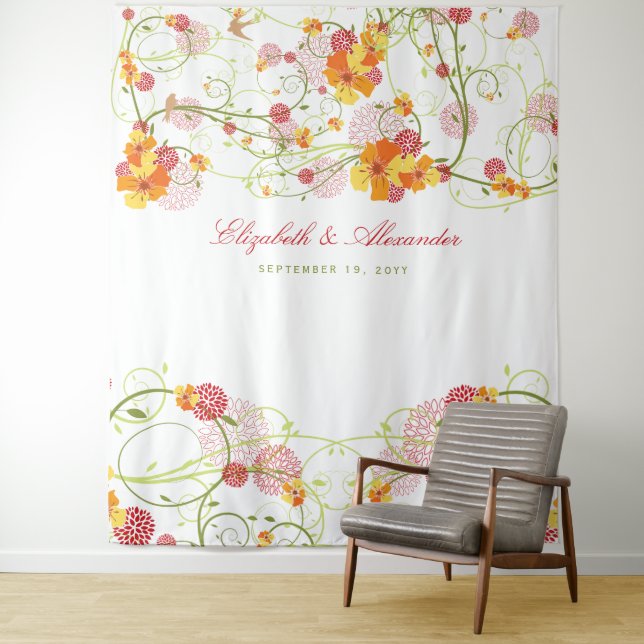 Yellow Hibiscus & Swallows Floral Wedding Backdrop (In Situ)