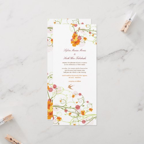 Yellow Hibiscus Swirls  Swallows Floral Wedding Invitation