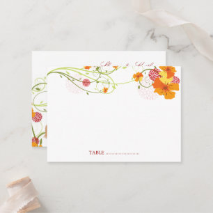 Yellow Hibiscus Swirls & Swallows Floral Wedding Place Card