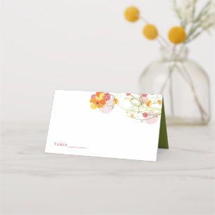 Yellow Hibiscus Swirls & Swallows Floral Wedding Place Card