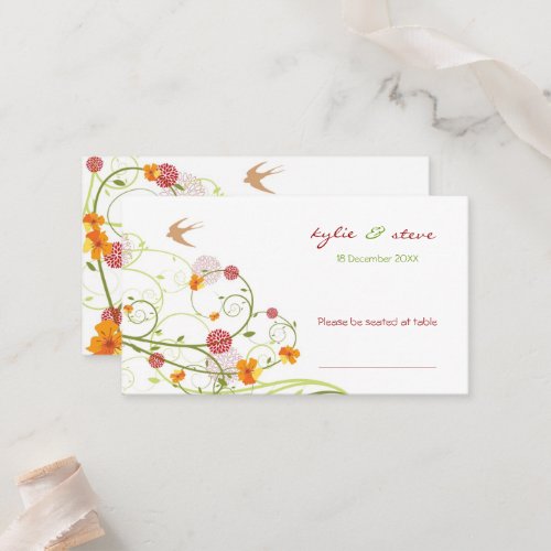 Yellow Hibiscus Floral Swirls Guest Place Card Business Card Template