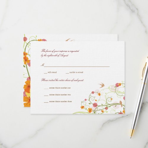Yellow Hibiscus Swirls  Swallows Floral Wedding RSVP Card