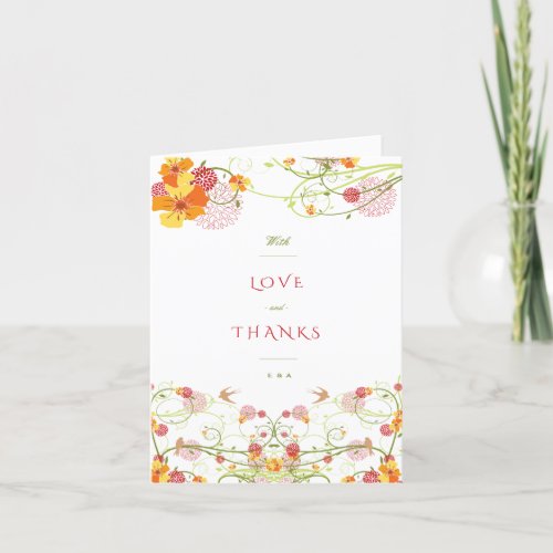 Yellow Hibiscus Swirls  Swallows Floral Wedding T Thank You Card