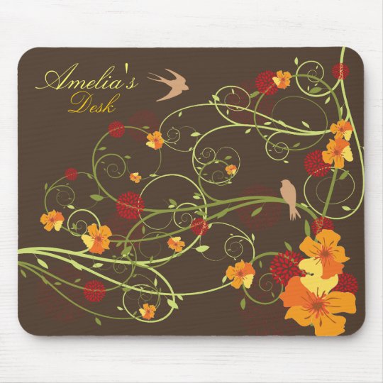 Yellow Hibiscus Swirls & Swallows Mousepad