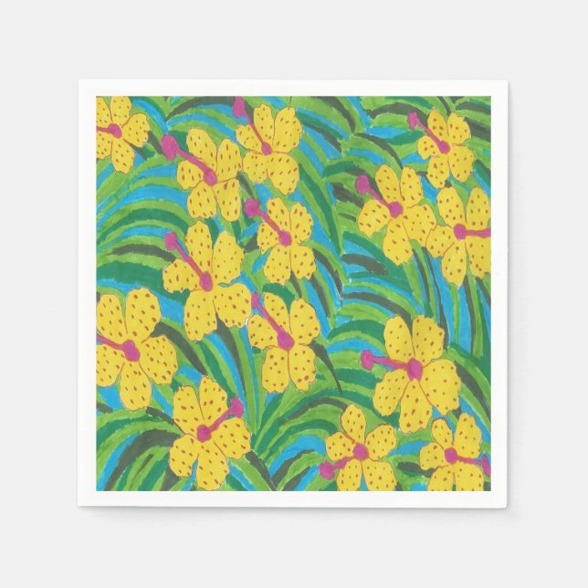 Yellow Hibiscus Tropical Print Napkins (Front)