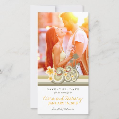 Yellow Hibiscus Tropical Taupe Waves Beach Photo Save The Date