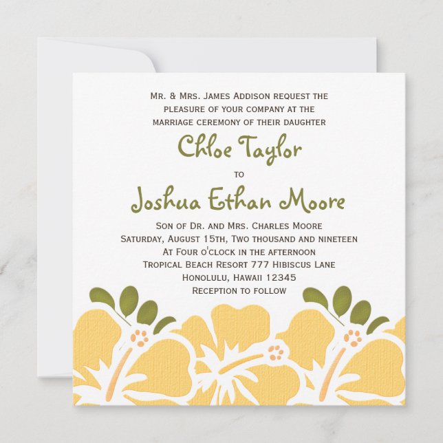 Yellow Hibiscus Wedding Invitations (Front)