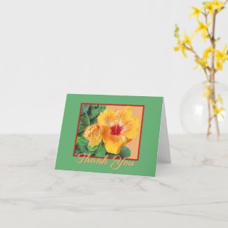 YELLOW HIBISCUS WITH RED CENTER/THANK YOU NOTECARD