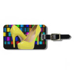 Yellow High Heels & Colorful Square Grids Bag Tag