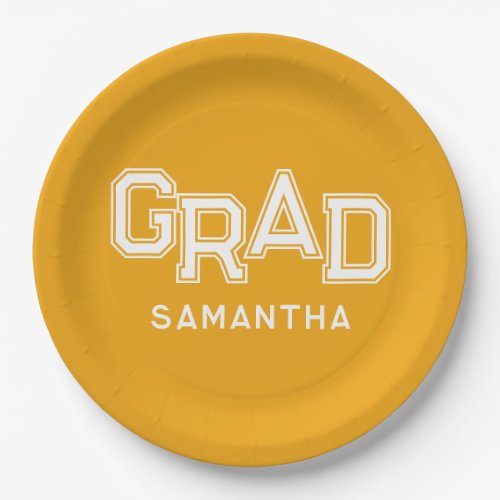 Yellow High School Grad Custom Name Graduation Paper Plates
