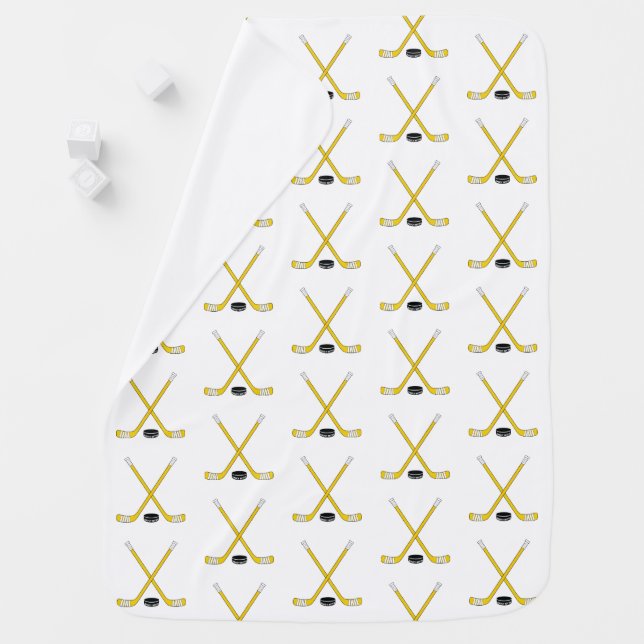 Yellow Hockey Sticks and Puck Infant Baby Blanket (In Situ)
