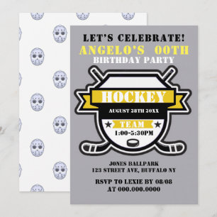 Yellow Hockey Theme Birthday Party Invites