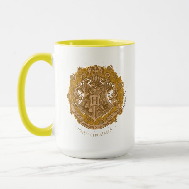 Yellow HOGWARTS™ Crest Holiday Wreath Mug (Left)