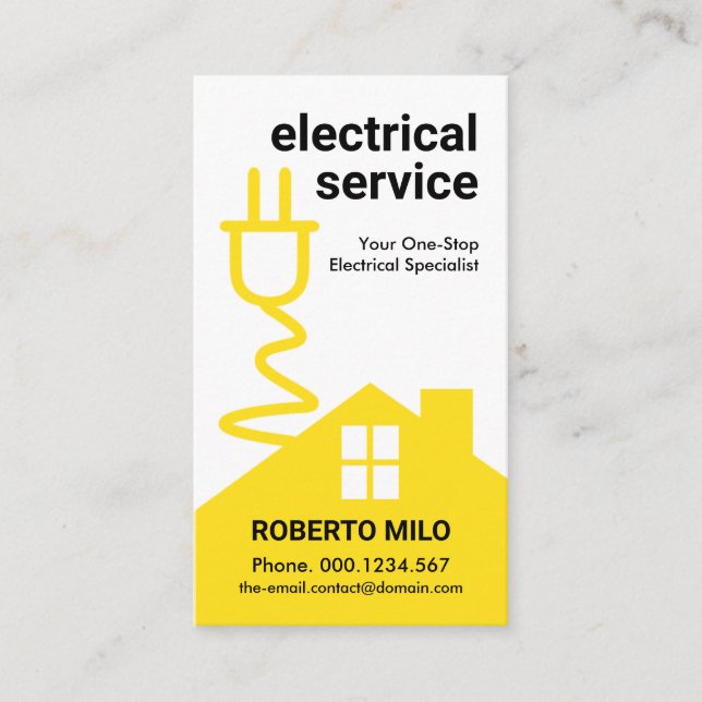 Yellow Home Electric Power Extension Wiring Business Card (Front)