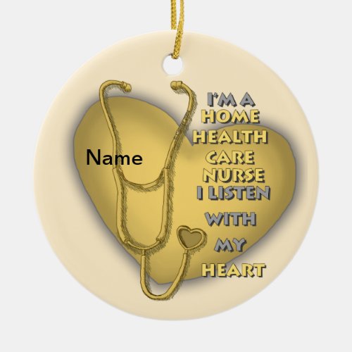 Yellow Home Health Care Nurse custom name ornament