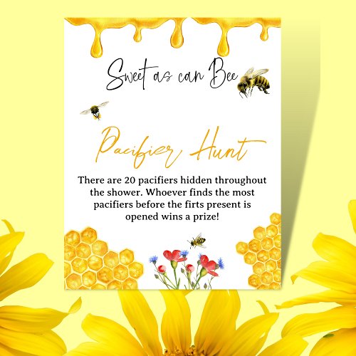 Yellow Honey Bee Baby Shower Pacifier Hunt Game Poster