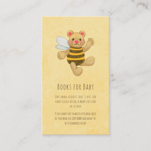 Yellow Honey Bee Bear Baby Shower Book Request Enclosure Card