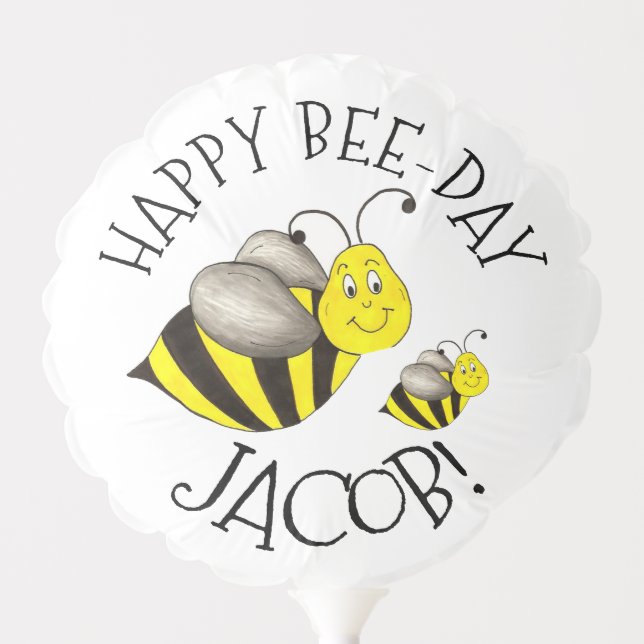 Yellow Honey Bee Bumblebee Happy Bday Bee Day Balloon (Front)