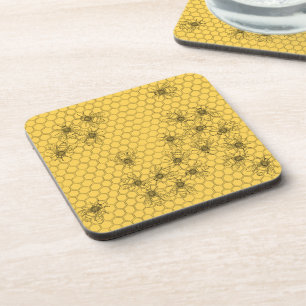 Yellow Honey Bee & Honeycomb Plastic Beverage Coaster