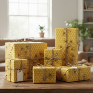 Yellow Honey Bee & Honeycomb Wrapping Paper