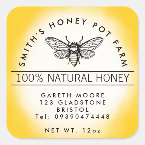Yellow honey bee jar square sticker
